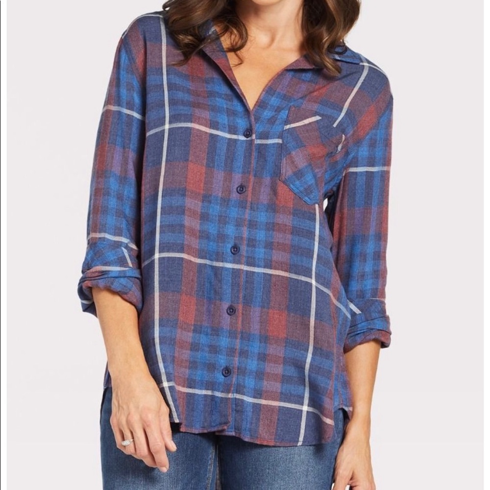 Anthropologie Cloth & Stone Plaid Button-Down Top